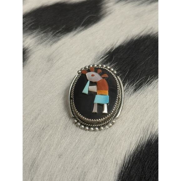 Zuni Native American Sterling Pin Pendant Kokopelli Turquoise Coral Bev Estate - Picture 8 of 10